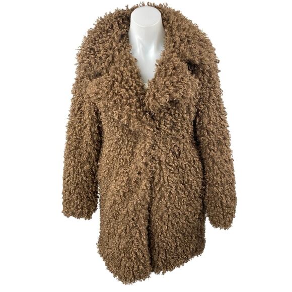 Zara Brown Faux Fur Collared Long Sleeve Curly Teddy Sweater Jacket Size XS - Picture 2 of 4